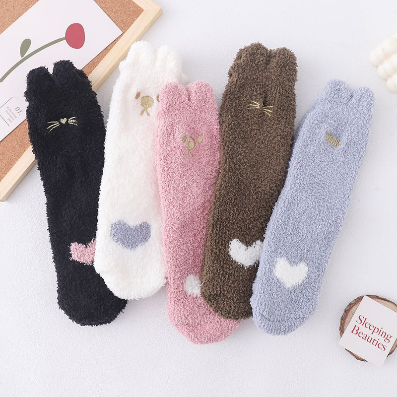 Winter Fuzzy Cartoon Animal Slipper Socks Warm and Thick Mid Tube Warm Socks